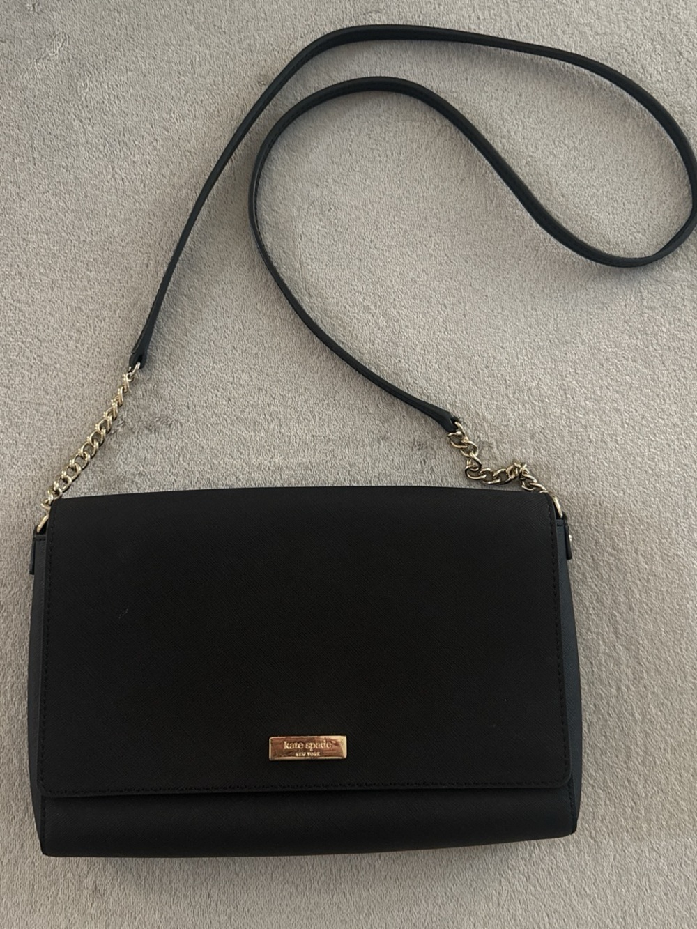 kate spade Black Saffiano Leather Wristlet Clutch with Gold Plaque